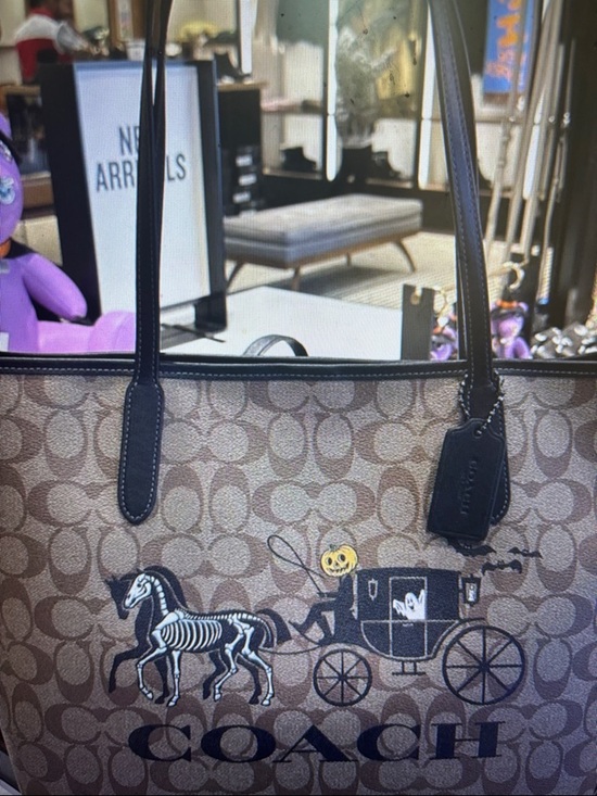 COACH Tan Signature Canvas Tote with Halloween Print - Picture 3 of 4